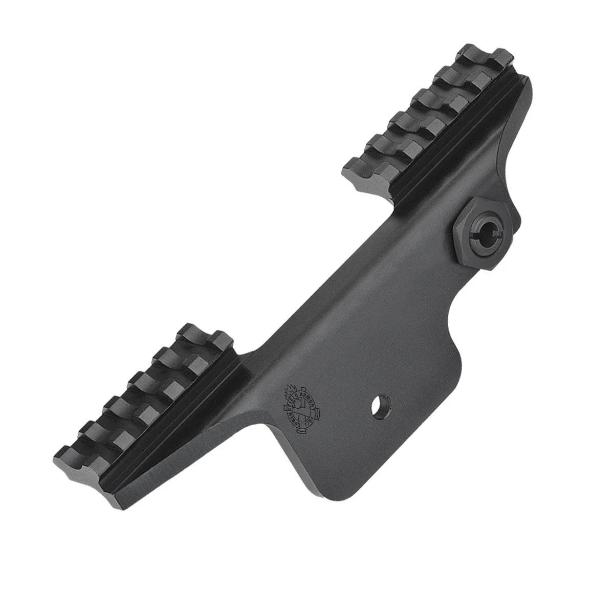 primary-48414 Springfield M1A 4th generation Aluminum Scope Mount, black mount with top rails in angled view