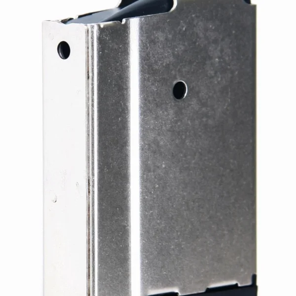 ProMag Ruger Mini-30 Magazine in nickel, angled front view with black base plate