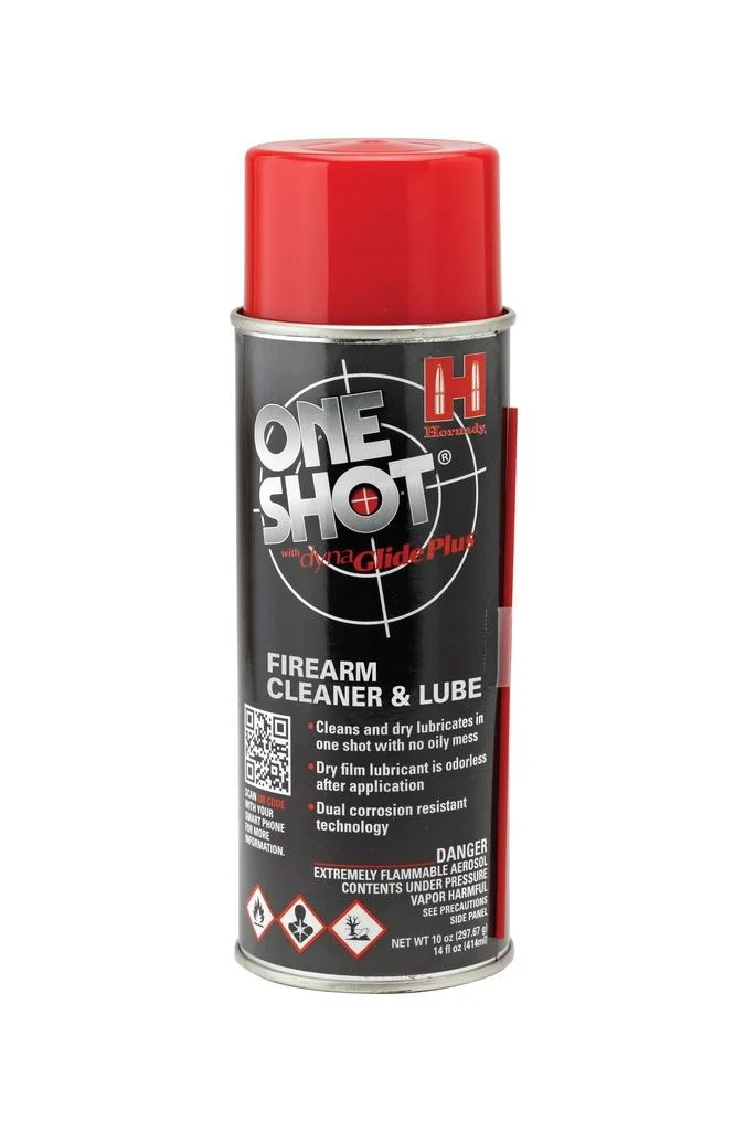 primary-48421 Hornady One Shot Gun Cleaner aerosol can, front view with black label and red cap