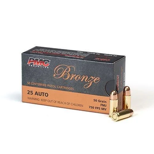PMC AMMUNITION PMC Bronze Handgun Ammunition .25 ACP 50 gr FMJ 750 fps 50/ct