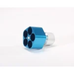 Pachmayr Aluminum Speedloader J Frame 5 Shot, blue and silver angled view with five chambers