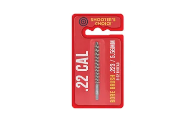 SHOOTERS CHOICE .22CAL BORE BRUSH 3", brass bore brush in red retail packaging, front view