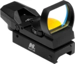 NcStar Red Four Reticle Reflex Optic Sight, black optic in angled right-side view