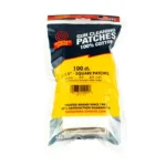 SHOOTERS CHOICE 100PK 2.5 PATCH clear and yellow retail bag, front view with white patches