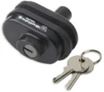 Bulldog Trigger Lock black lock in angled front view with two matching silver keys