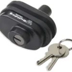 Bulldog Trigger Lock black lock in angled front view with two matching silver keys