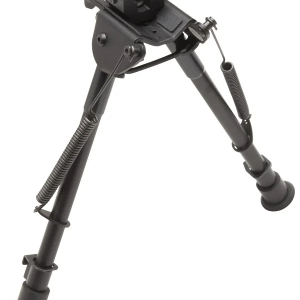 Truglo Tac-Pod, angled front view of black bipod with fixed base and extended adjustable legs