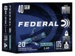 Federal FED SYN DEF ammunition blue and black box in front view