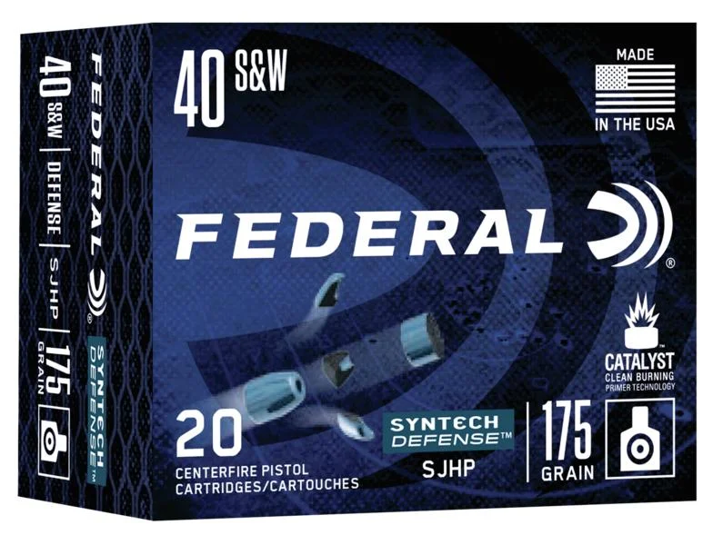 primary-48526 Federal FED SYN DEF ammunition blue and black box in front view