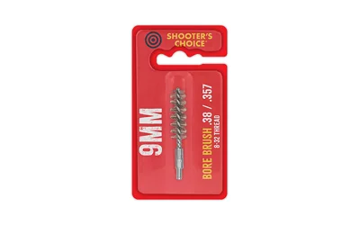 SHOOTERS CHOICE 9MM BORE BRUSH 2" in red retail packaging, front view