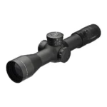 Leupold Mark 5HD black rifle scope, angled side view with large objective and adjustment turrets