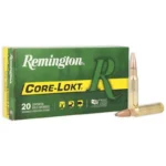 Remington Core-Lokt Rifle Ammunition, green box with two brass cartridges