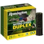 Remington Nitro-Steel Duplex Shotshells, green and yellow box with one black shotshell
