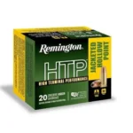 Remington HTP Handgun Ammunition, green and yellow box in front three-quarter view