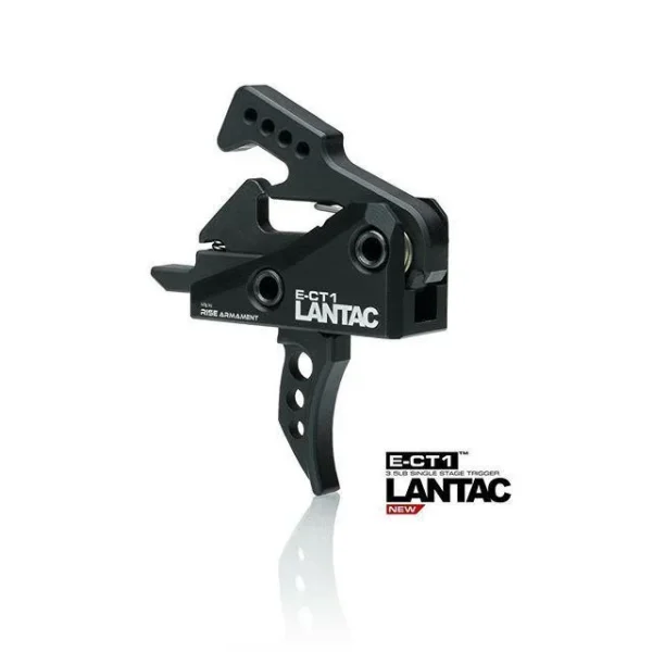 Lantac E-CT1 single-stage trigger, right-side view in black with curved perforated trigger