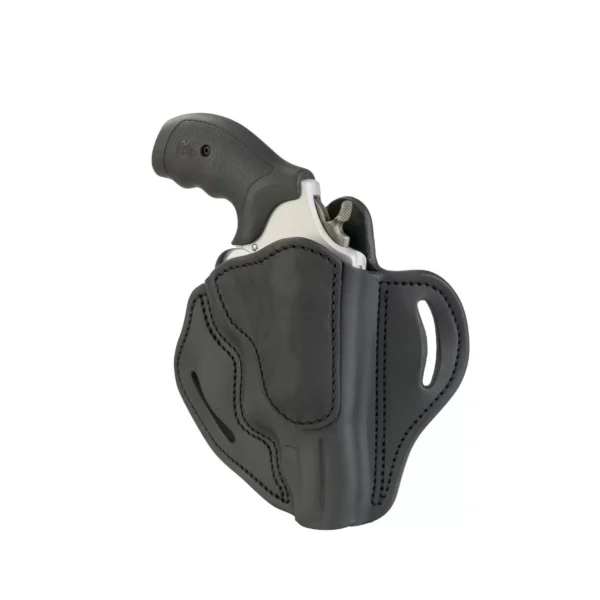 1791 REVOLVER CLASS holster, right-side view in brown leather holding a revolver