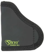 Sticky Holsters Small Sticky Pocket Holster, black front view with green logo