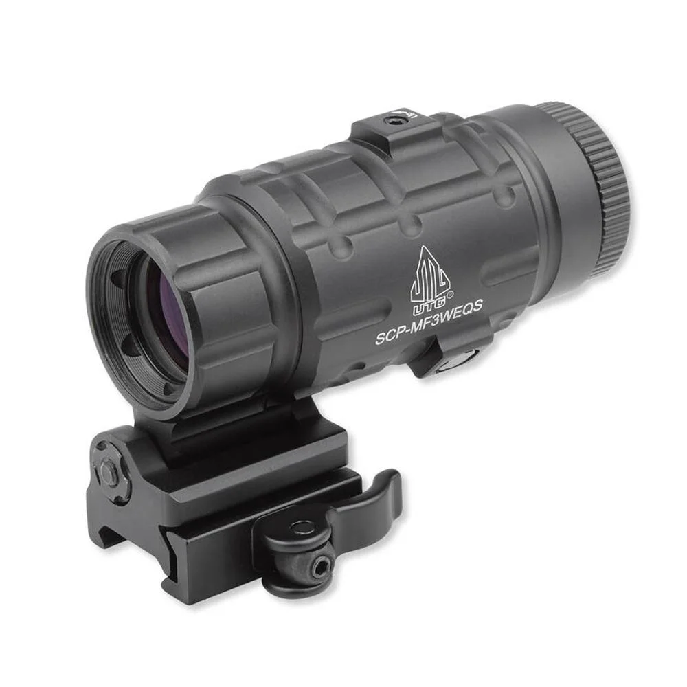 primary-48723 Leapers UTG 3X Magnifier, black angled view with flip-to-side quick-detach mount