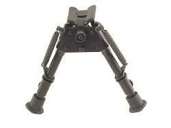 Harris Bipods Series S Model BR bipod, black front view with two extended legs and rubber feet