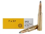 Sellier & Bellot Rifle Ammunition, yellow-and-white box with two brass cartridges