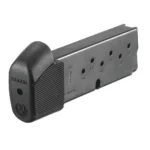 Ruger LC9/EC9S magazine, gray angled side view with black extended baseplate