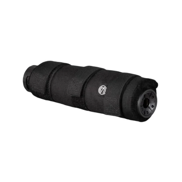 SilencerCo SCO Suppressor Cover, black angled side view with textured wrap and round end