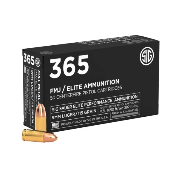 Sig Sauer Sig Elite Performance 365 Handgun Ammunition 9mm Luger 115gr FMJ 1050 fps 50/ct