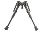 Harris Bipods Model BR, front view of black bipod with both legs extended