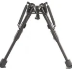 Harris Bipods Model BR, front view of black bipod with both legs extended