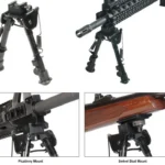Leapers Tactical Op Bipod, black bipod shown extended and mounted on two rifles