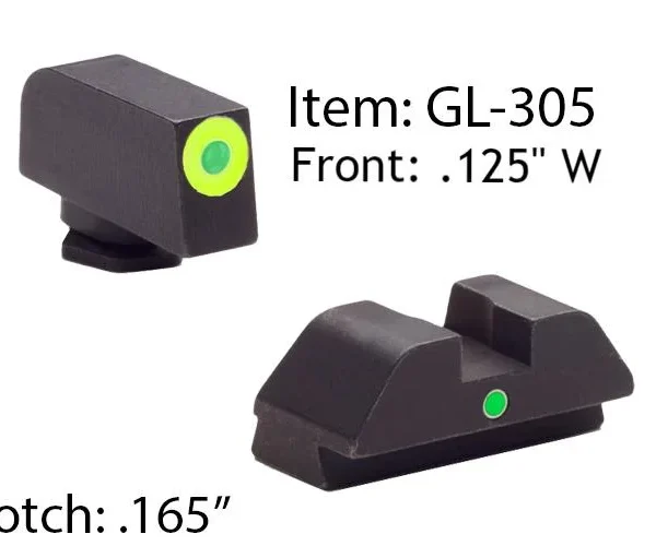 Ameriglo Glock Tritium I-Dot Night Sight Set for Glock 42 43 - Lime Outline Front / Single Green Dot Rear