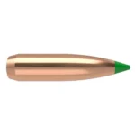 Nosler Ballistic Tip Hunting Rifle Bullets, side view of copper bullet with green polymer tip