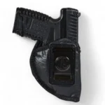 1791 ECOCARRY IWB SC MED BLK RH black holster, front view, holding a black pistol