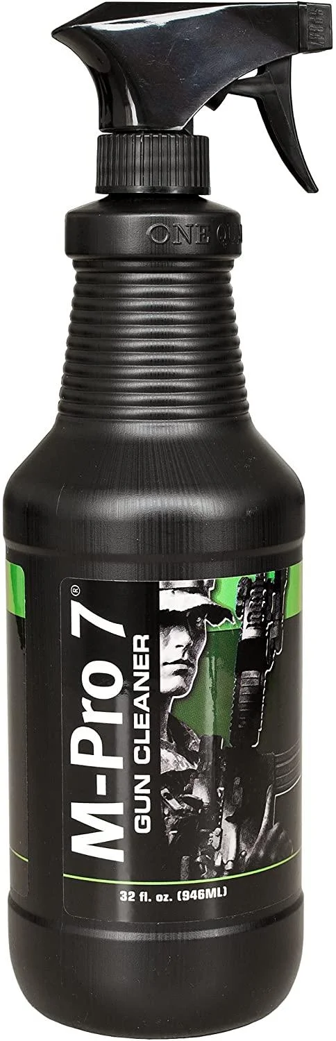 primary-48913 Hoppe's M-Pro 7 Gun Cleaner black trigger-spray bottle in front view with black label