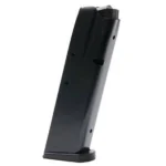 ProMag CZ-75 Magazine, angled side view of black metal magazine with base plate