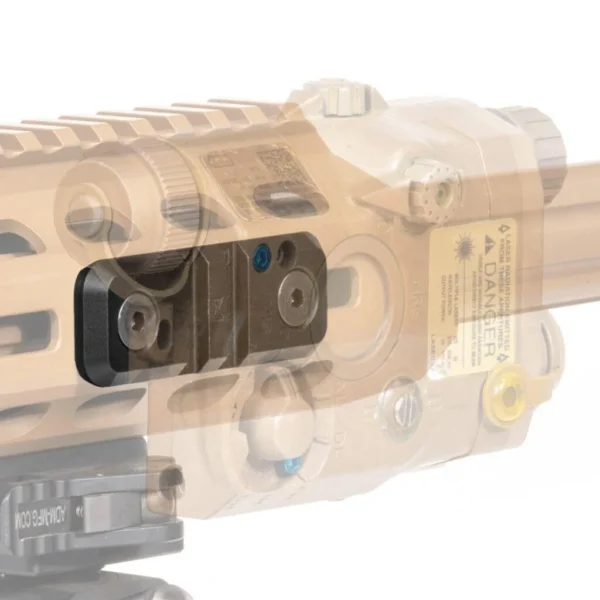 REPTILIA LOW PRO PIC M-LOK BLACK black mount attached to a tan firearm rail, side view
