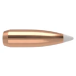 Nosler AccuBond, copper-coloured projectile in side view with a white pointed tip