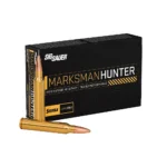 Sig Sauer Marksman Hunter GameKing black ammunition box with gold accents and two cartridges