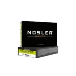 NOSLER 6.5 PRC 140GR BT 20/200, black and green ammunition box shown from the front