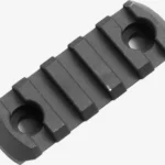 MAGPUL M-LOK ALUM RAIL SECT 5 SLOTS, black rail in angled top view with two mounting holes