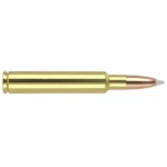 NOSLER TGA 280 ACKER, side view of brass cartridge with copper-colored pointed bullet