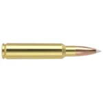 NOSLER 33NOS 225GR AB, side view of brass cartridge with copper-colored pointed bullet