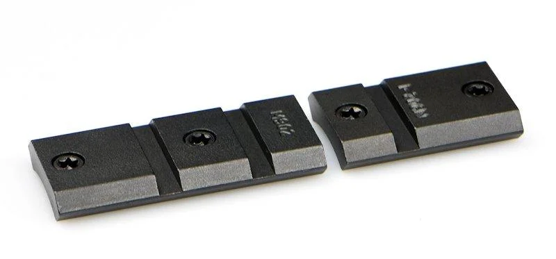 primary-48996 Warne Maxima 2-Piece Base Savage AccuTrigger, matte black, angled top view of two bases