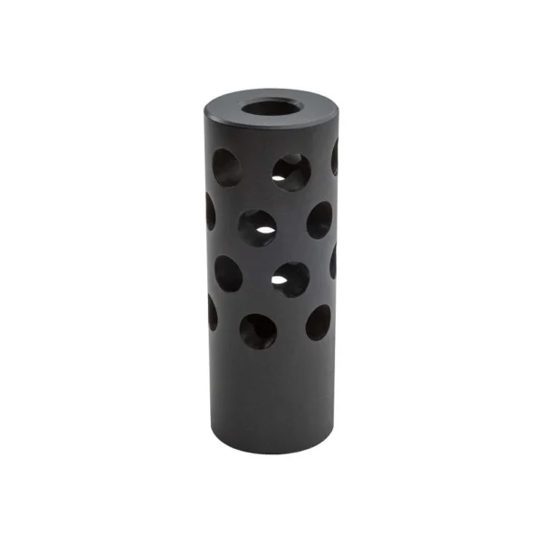 Bergara Omni muzzle brake, black angled view with multiple round side ports