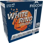 Fiocchi White Rhino Crusher, blue ammunition box in front angled view