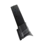 Promag Steel Handgun Magazine Ruger LC9, angled view of black magazine with extended base