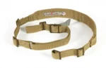Blue Force Gear Vickers Padded 2-Point Sling in coyote brown, laid out with acetal hardware