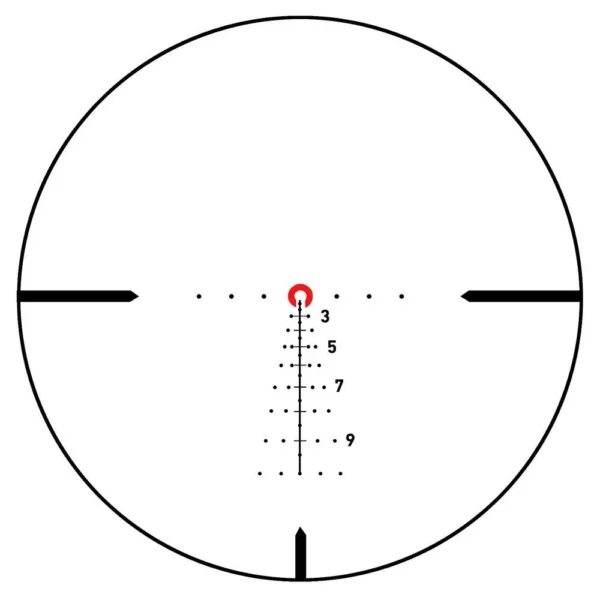 Sig Sauer Tango6T circular reticle view with black crosshairs, red center mark and holdover dots