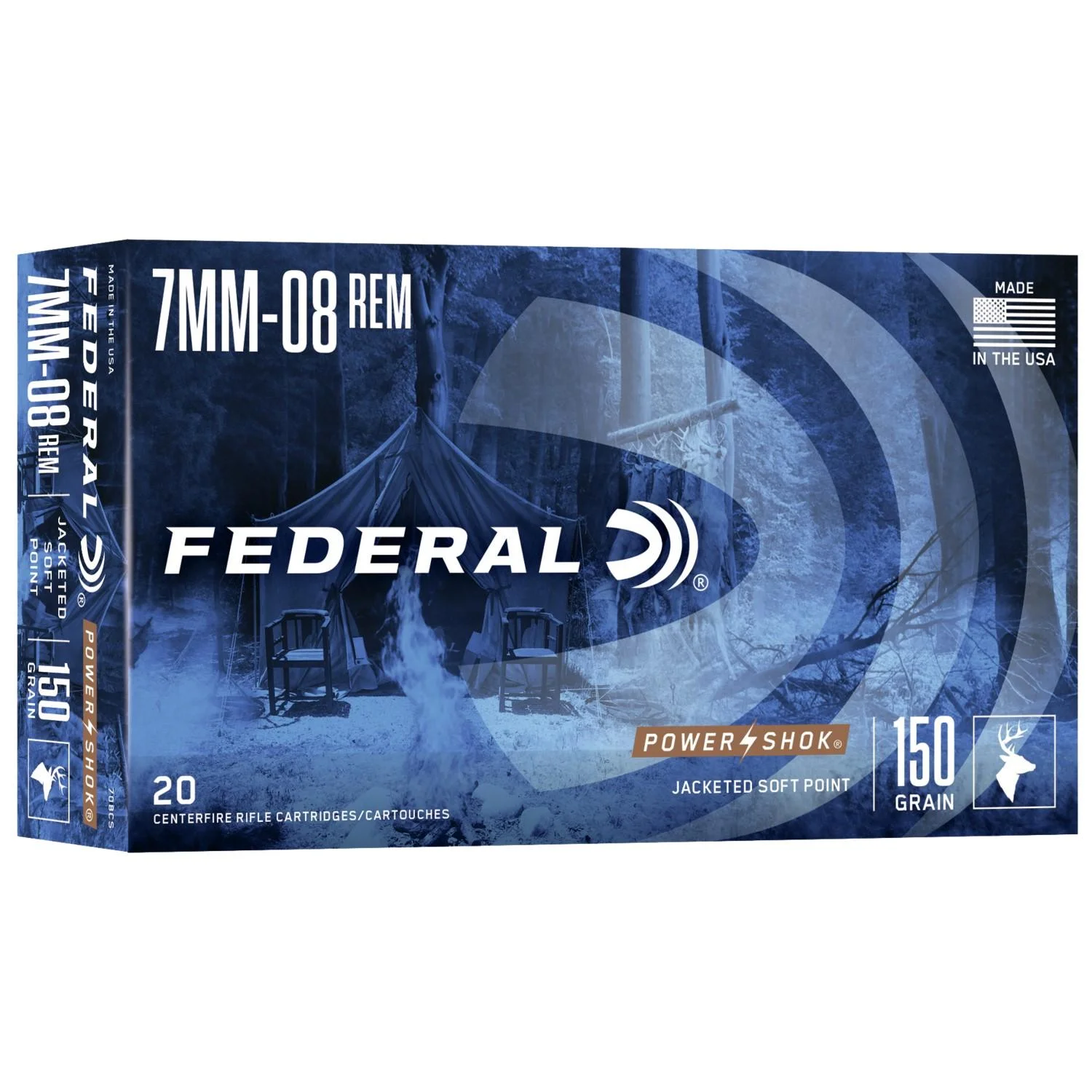 primary-49118 Federal Power-Shok blue ammunition box, front view with target graphics