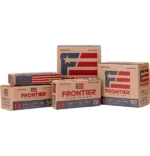 Frontier 556NATO BTHP Match ammunition boxes in tan packaging with American flag graphics